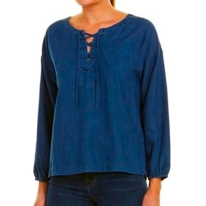 Soft Joie Tops | Soft Joie Andiva Lace Up Pullover Denim Blouse | Blue | Small